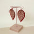 Red Brown Lace Print Pinched Leaf Shaped Earrings in Faux Leather