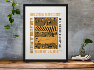 Hull City - Inspired Psychedelic 'Tigers Tigers' Lyrics Art Print in White
