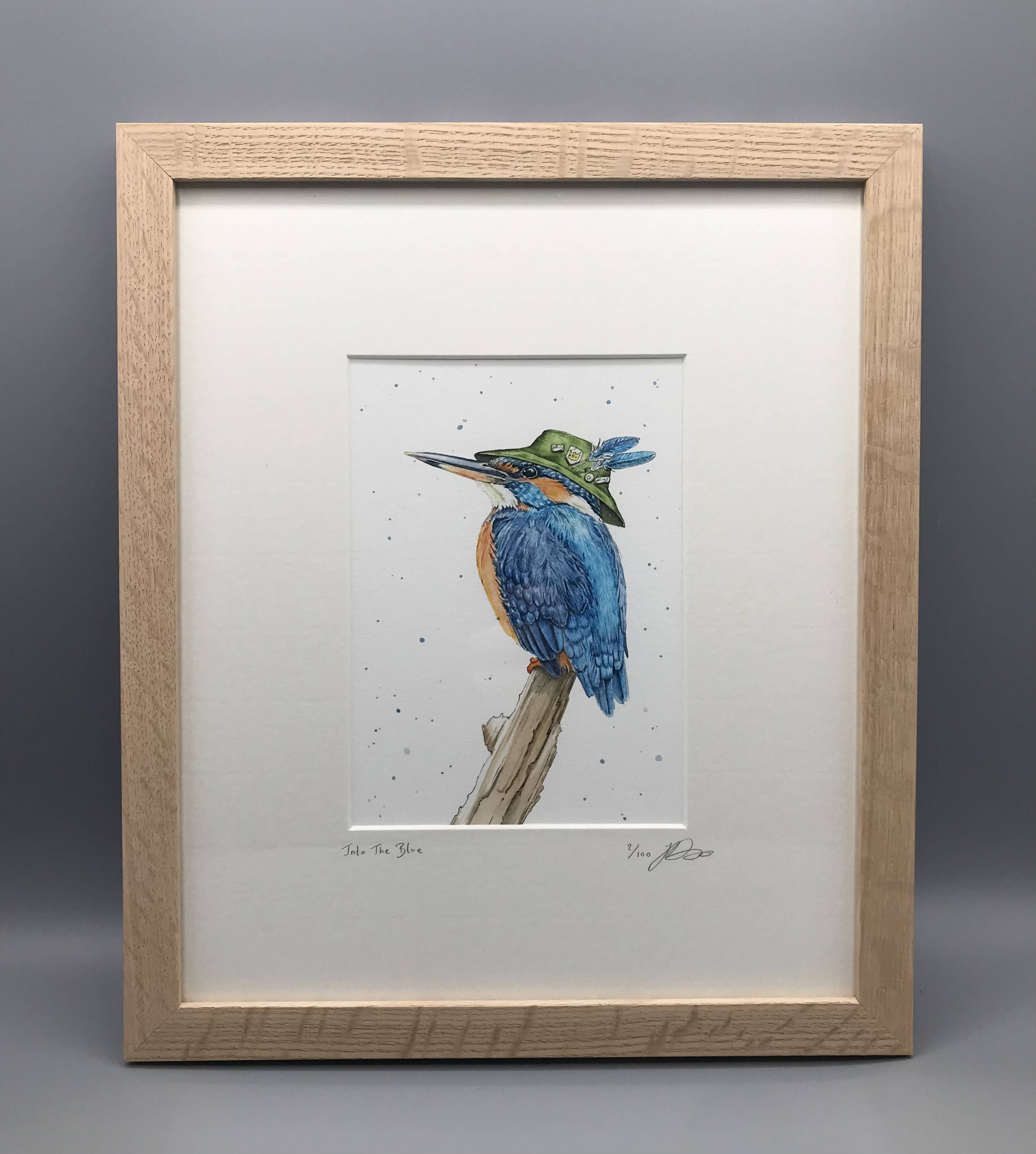 Into The Blue - Limited Edition Giclee Print presented in a solid oak frame. By Jenny Davies