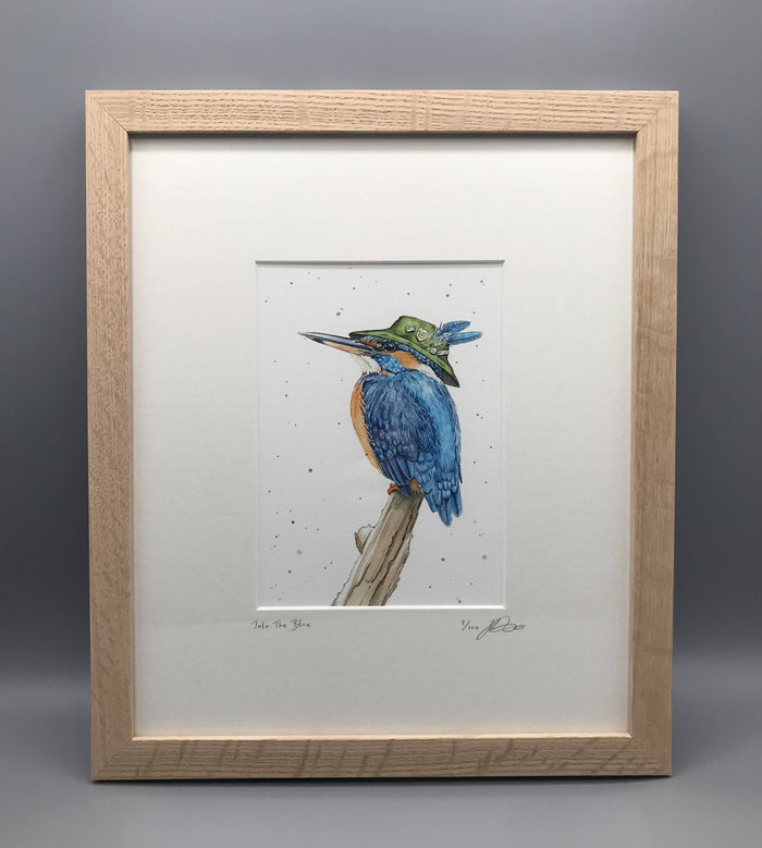Into The Blue - Limited Edition Giclee Print presented in a solid oak frame. By Jenny Davies