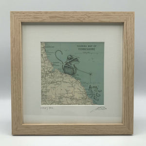 A Happy Place - Original Pen Drawing on Vintage Map ( YORKSHIRE COAST) by Jenny Davies