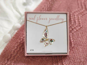 Butterfly Real Flower Necklace Gold Plated