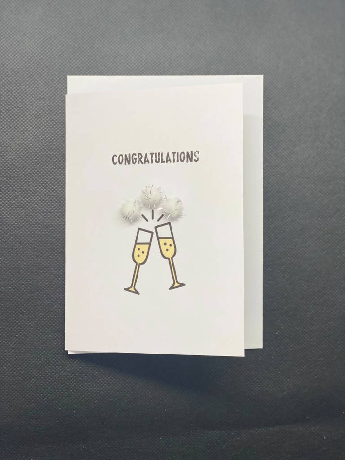 Congratulations Champagne - Pom Pom greeting card