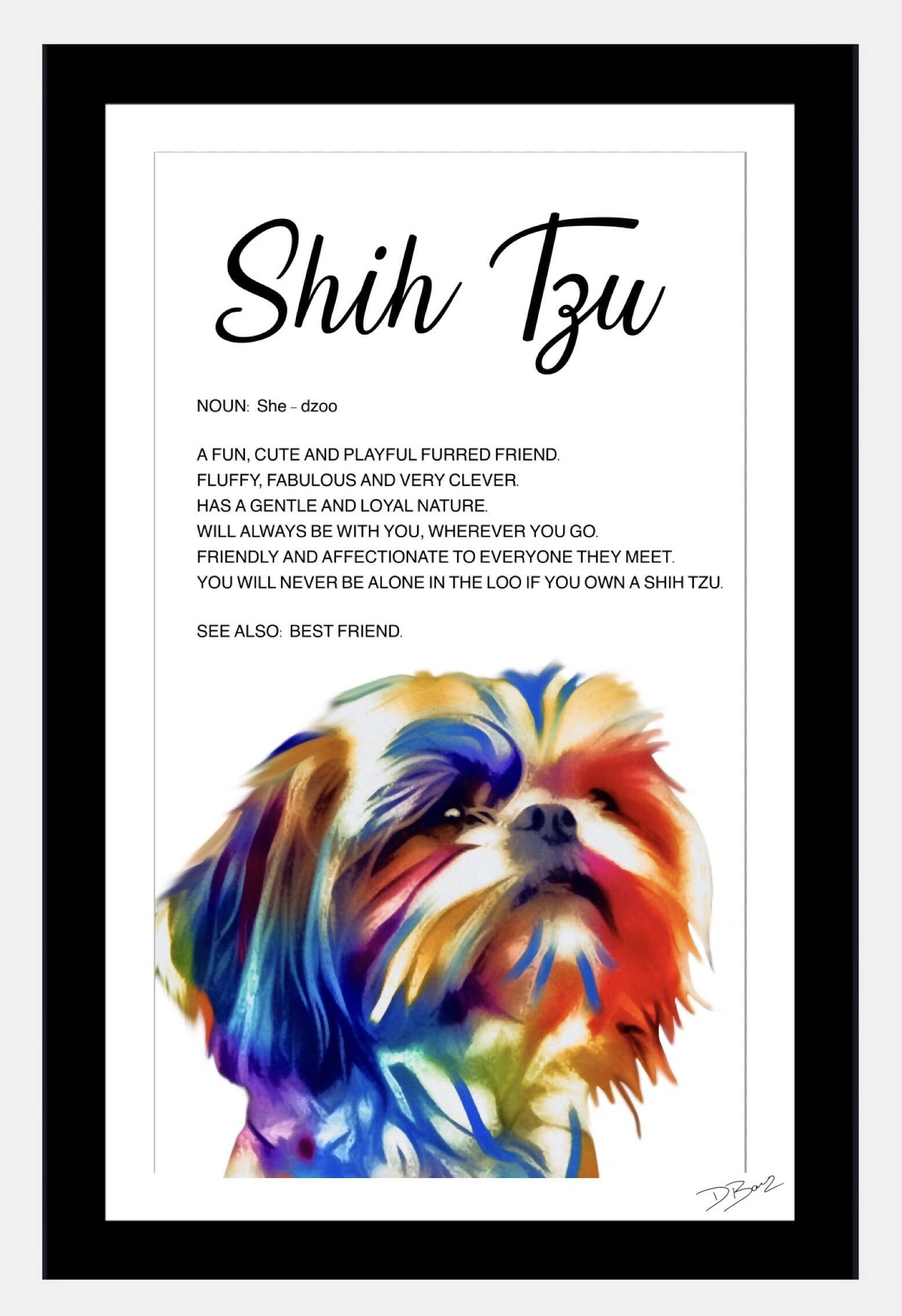 Shih Tzu Dog - Definition Quote - Framed Artwork.