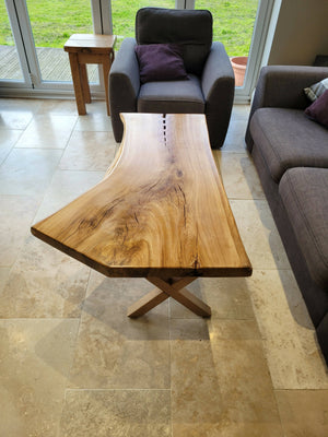 Solid Oak Waney edge Coffee table with hardwood inlay