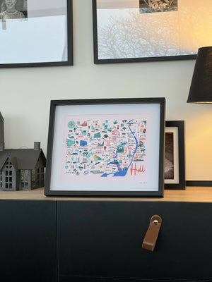 Limited Edition Pink Hull Map Framed Art Print