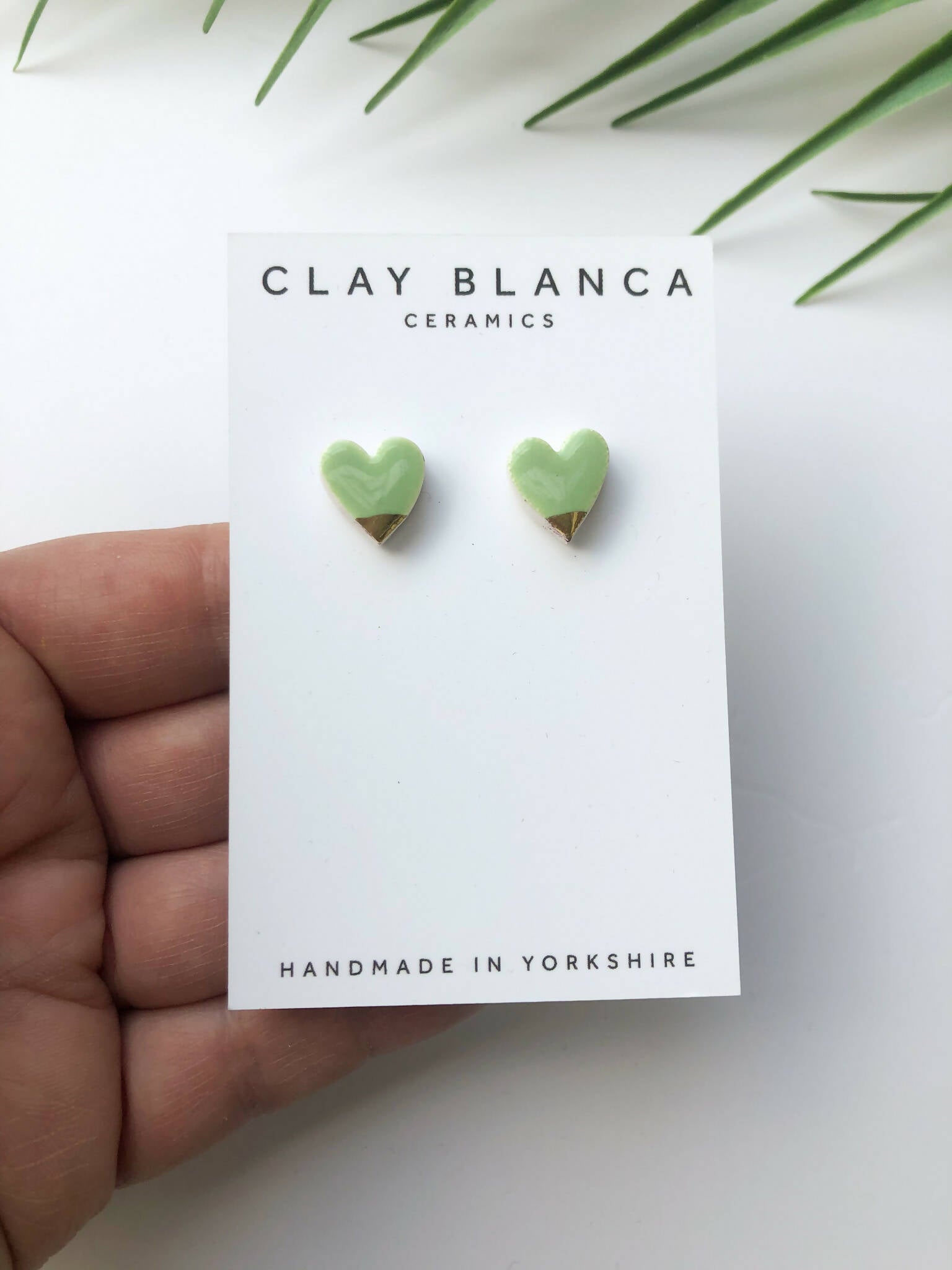 Mint Green Heart Studs | Elegant Handmade Earrings | Art & Soul