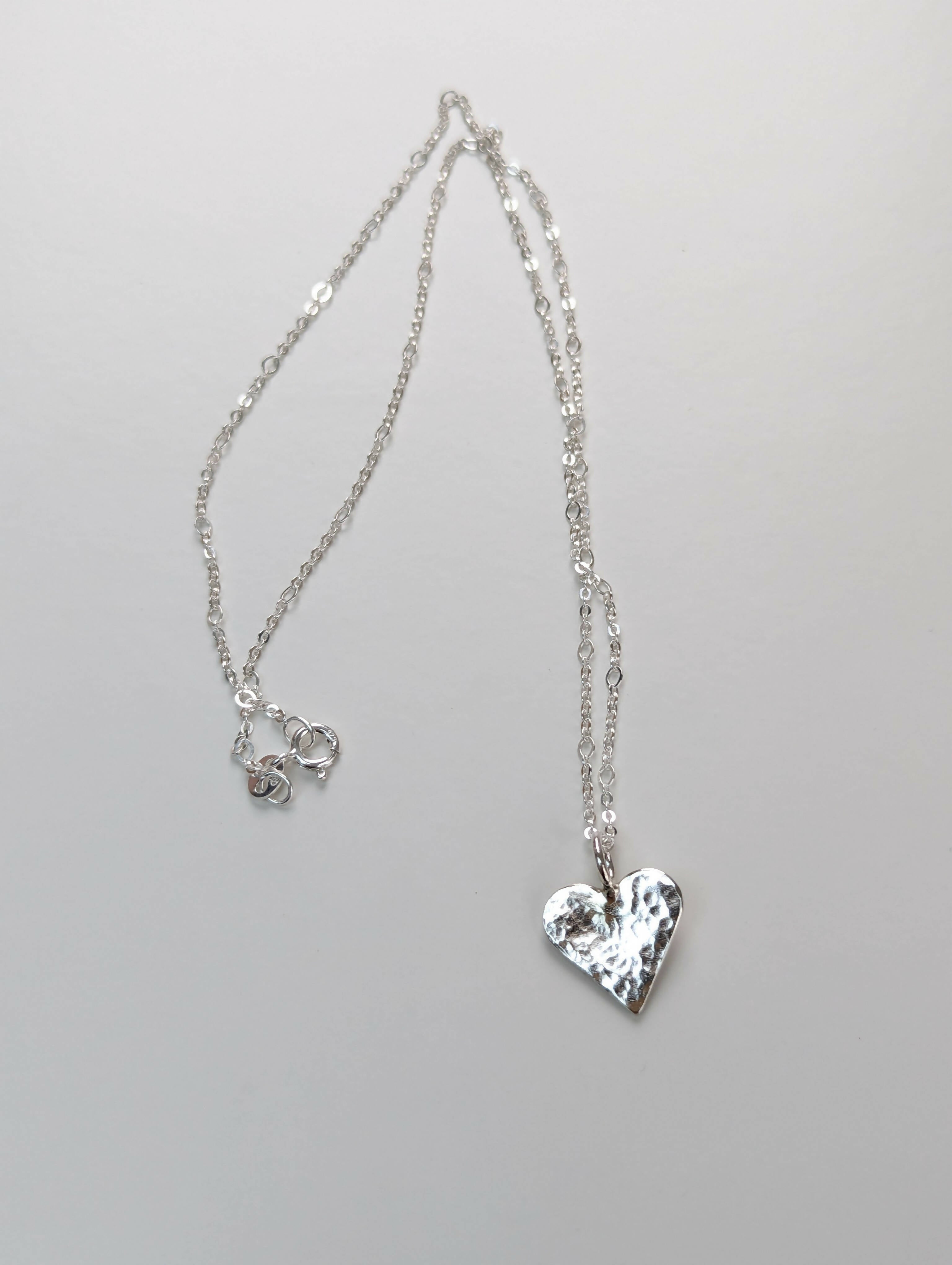 Hammered Heart Sterling Silver Pendant - Handmade