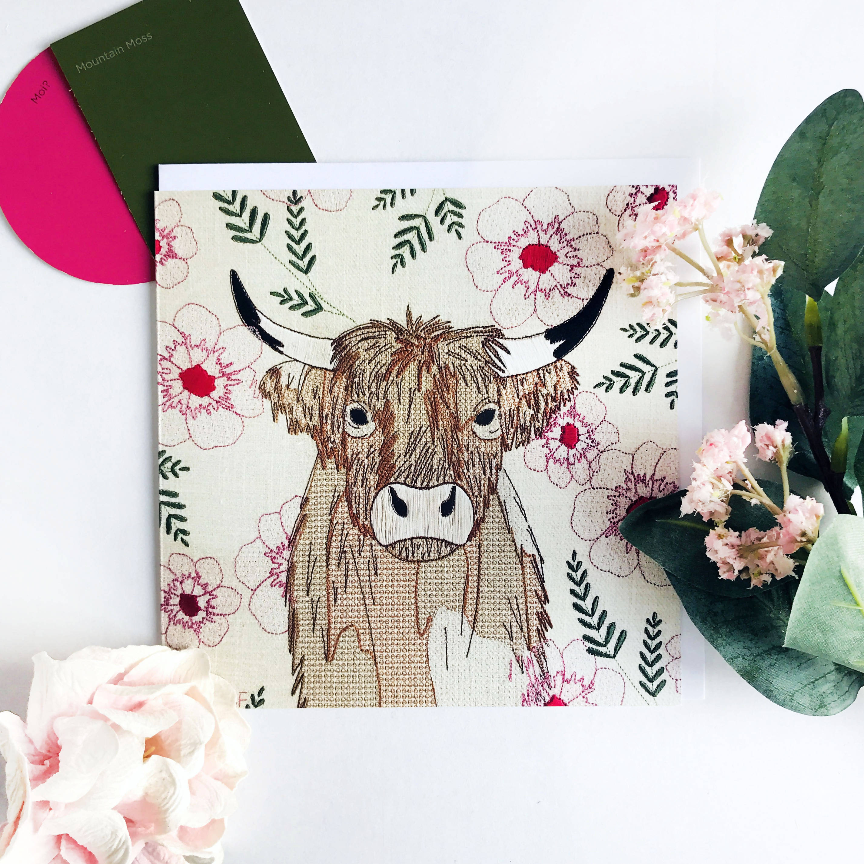 Oatmeal Highland Cow Greetings Card