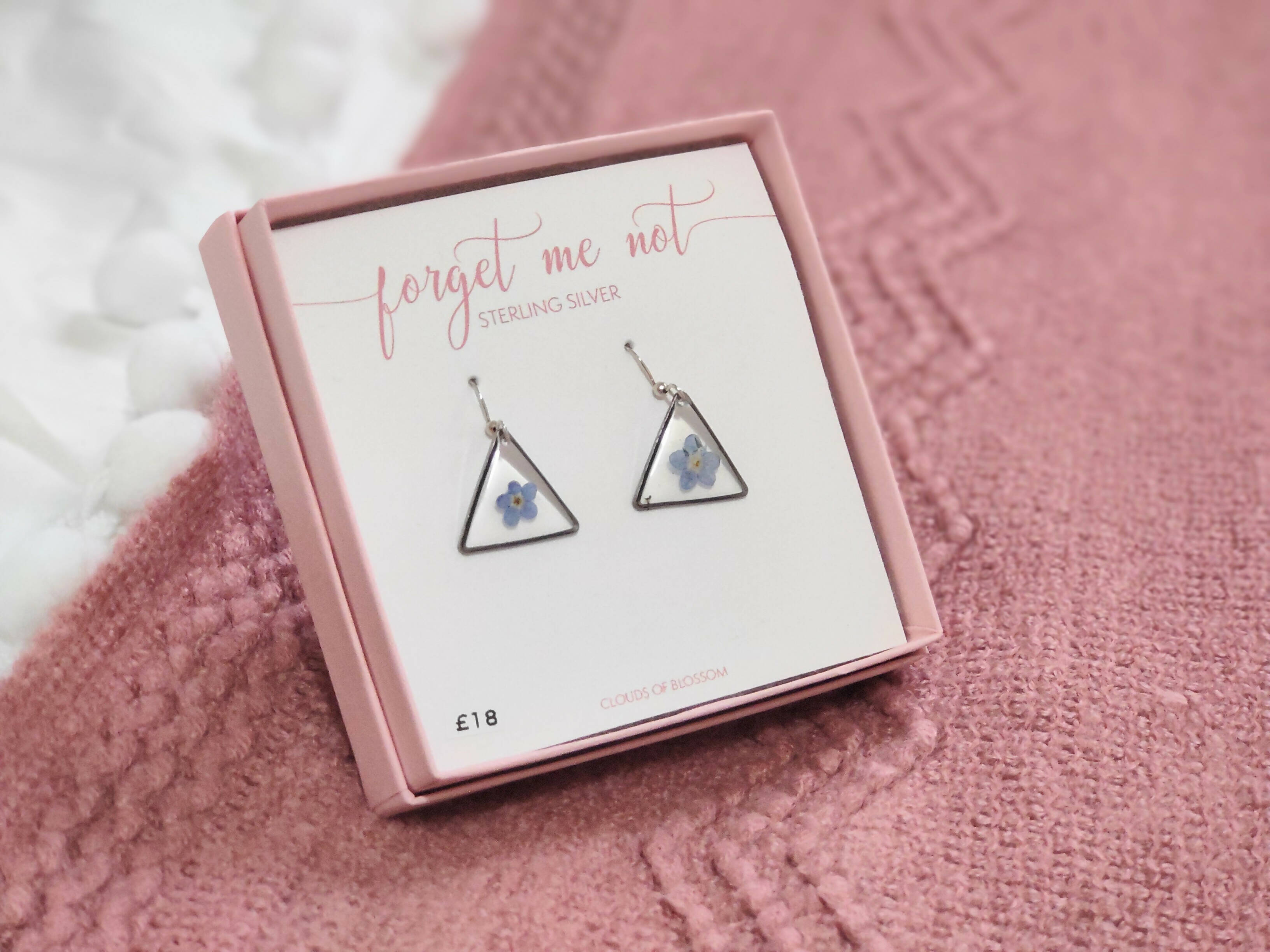 Forget Me Not Triangle Earrings Sterling Silver