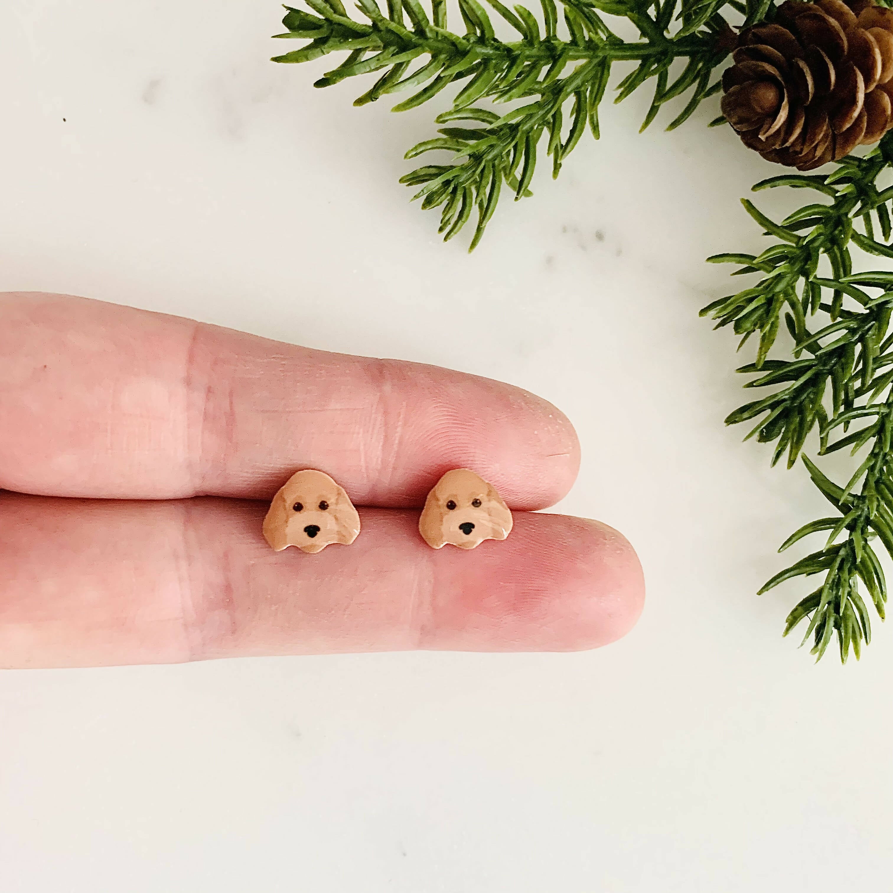 Apricot Cockapoo Dog Stud Earrings