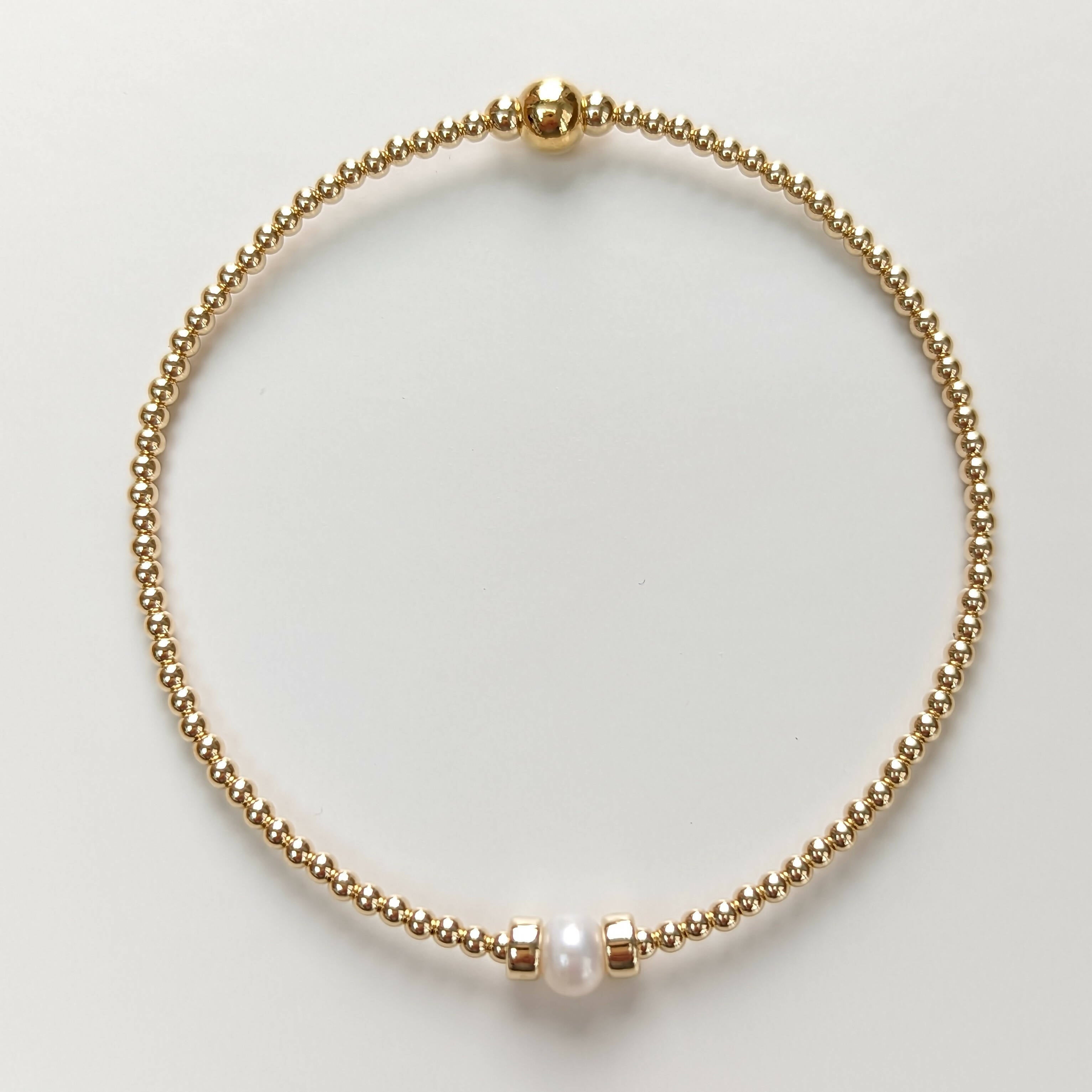 Gold filled ultra skinny single gemstone bead bracelet - Handmade