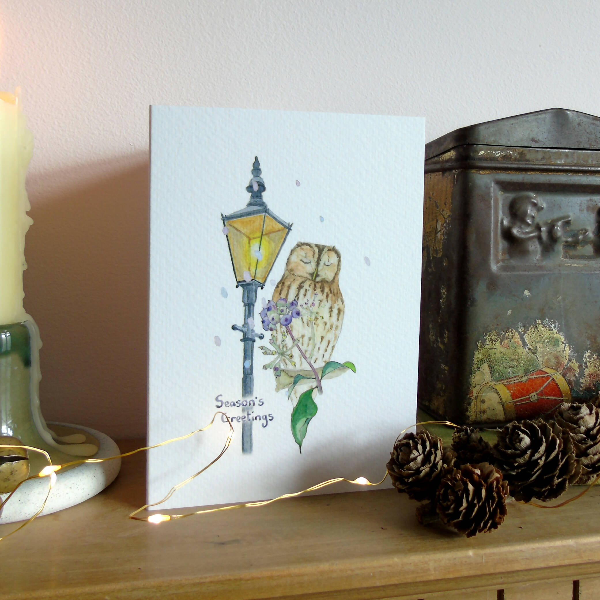 Tawny Owl and Lamp Post Christmas Card