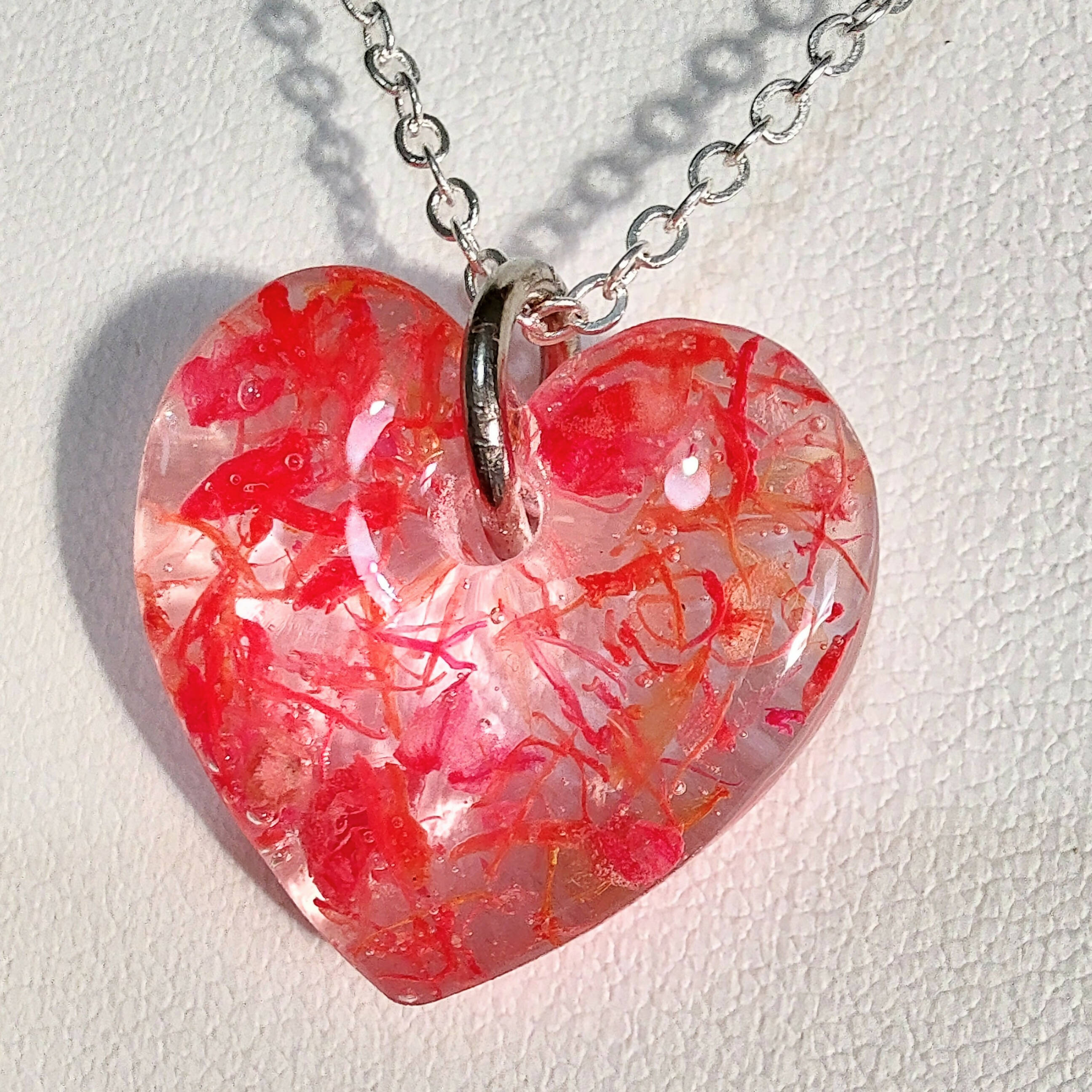 Orange Flower 3D Heart Necklace Silver Plated