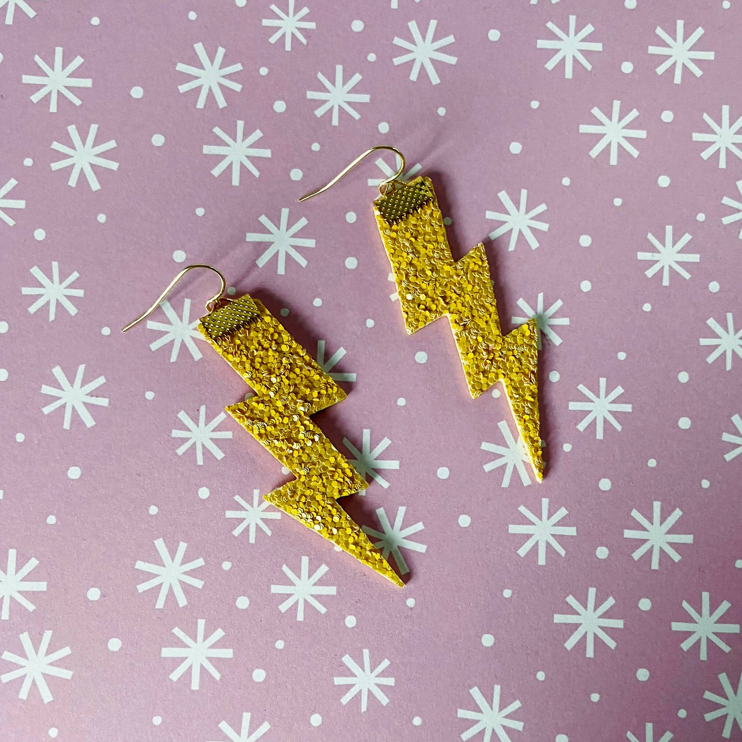 Flash Lightning Bolt Earrings in Yellow Glitter