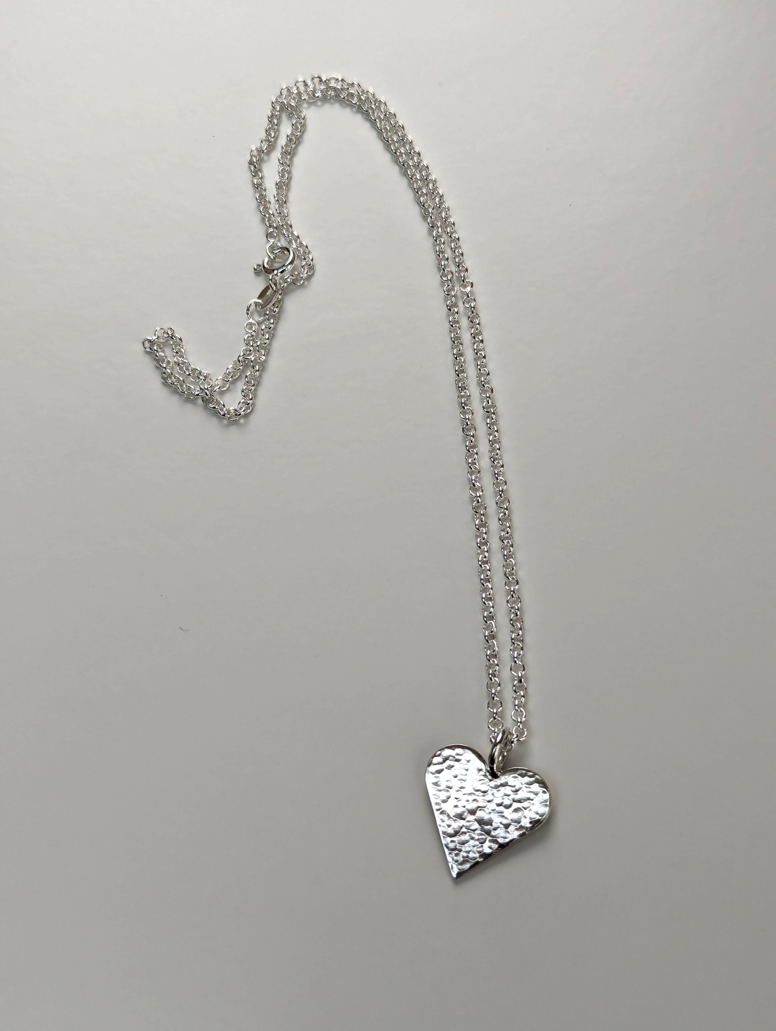 Hammered Heart Sterling Silver Pendant - Handmade