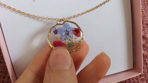 Multi Flower Circle Small Hammered Bezel Necklace Gold Plated