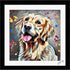 GOLDEN RETRIEVER DOG COLOUR SPLASH FRAMED ARTWORK.