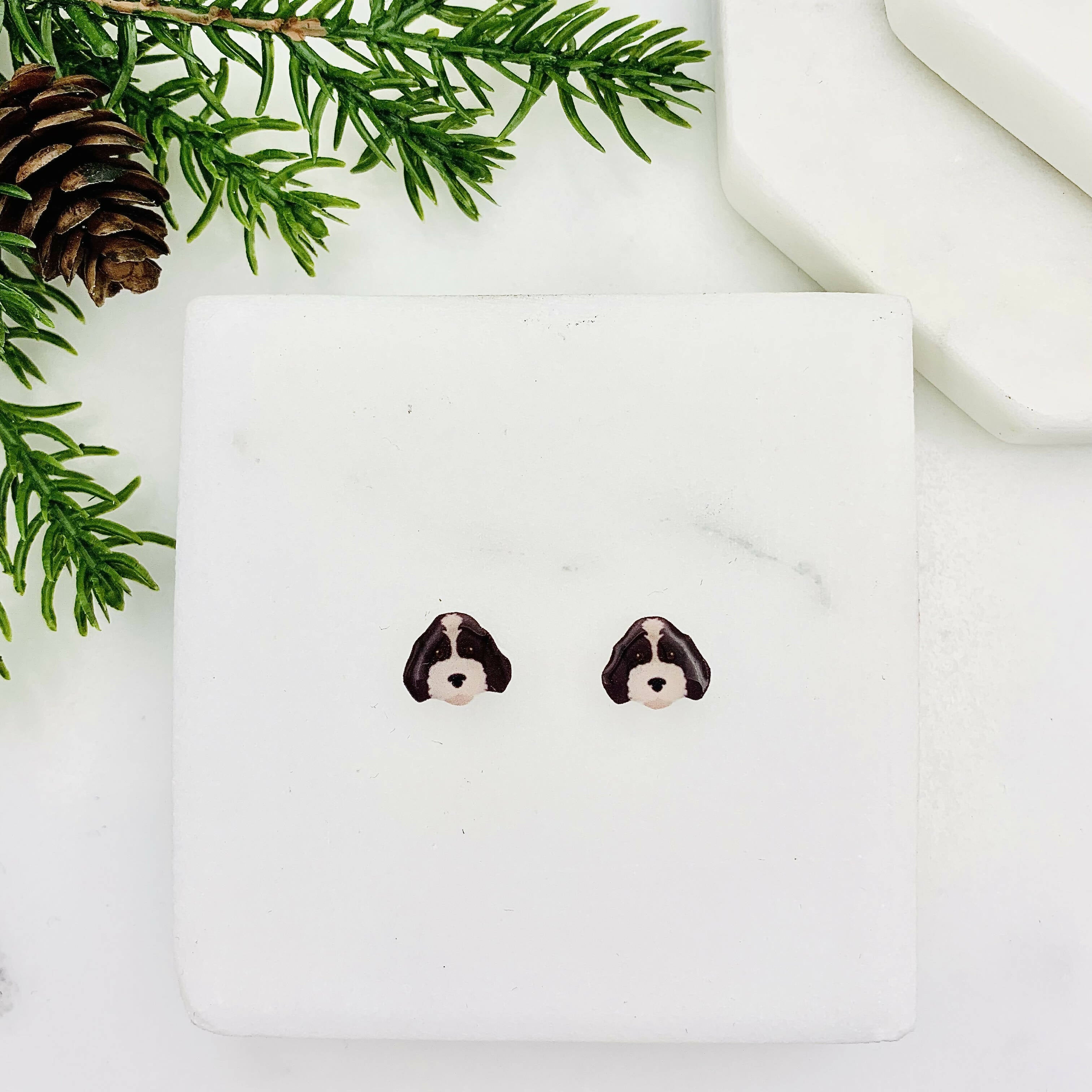 Black & White Tuxedo Cockapoo Stud Earrings