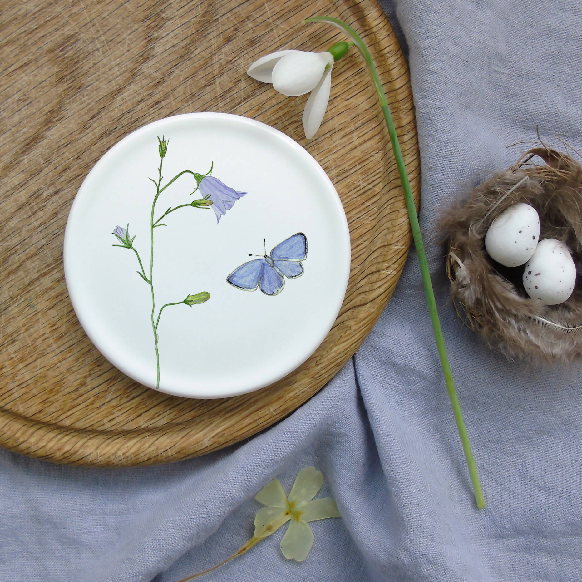 Harebell and Butterfly Bone China Coaster