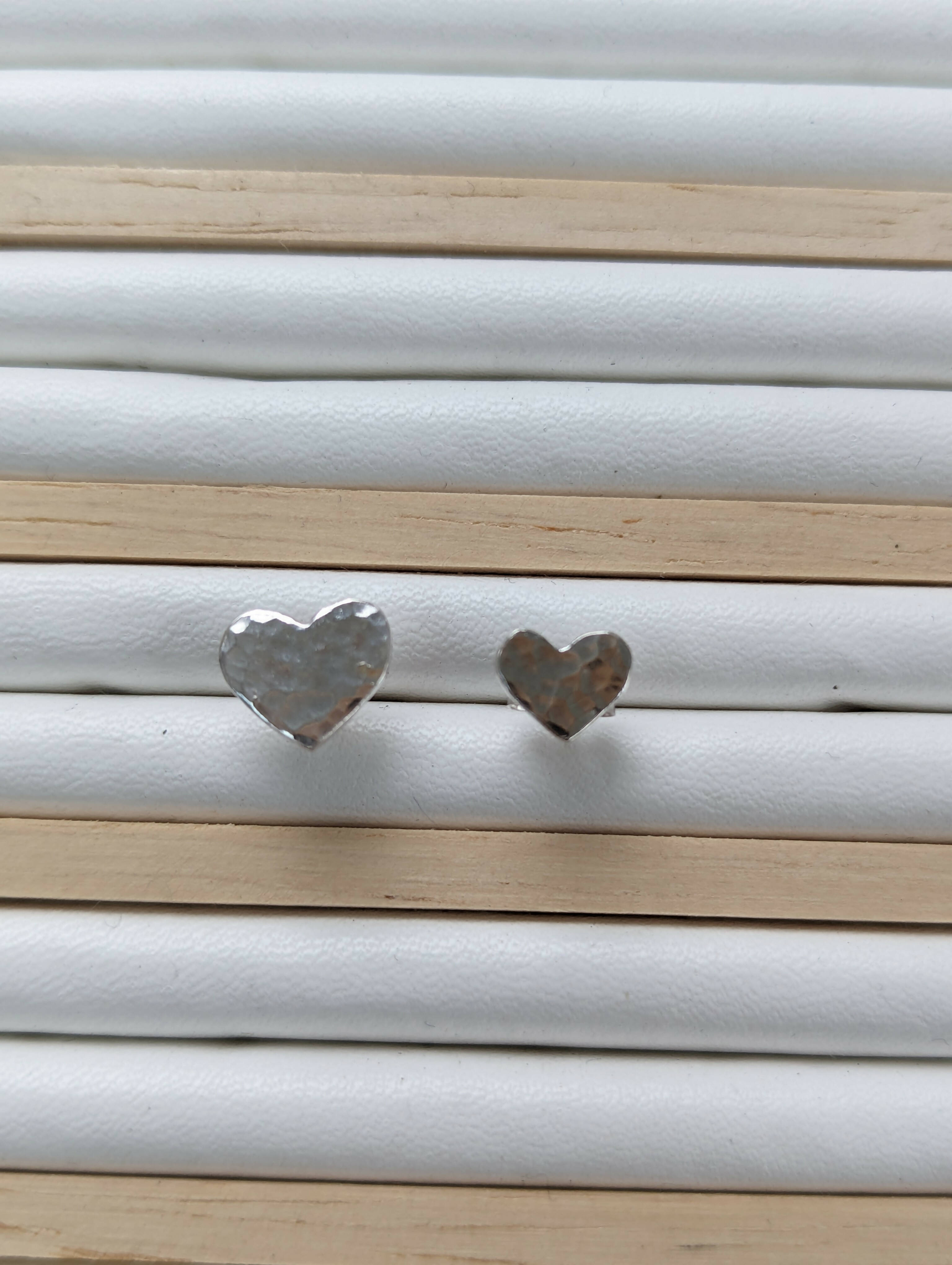 Sterling Silver Hammered Heart Studs - Handmade