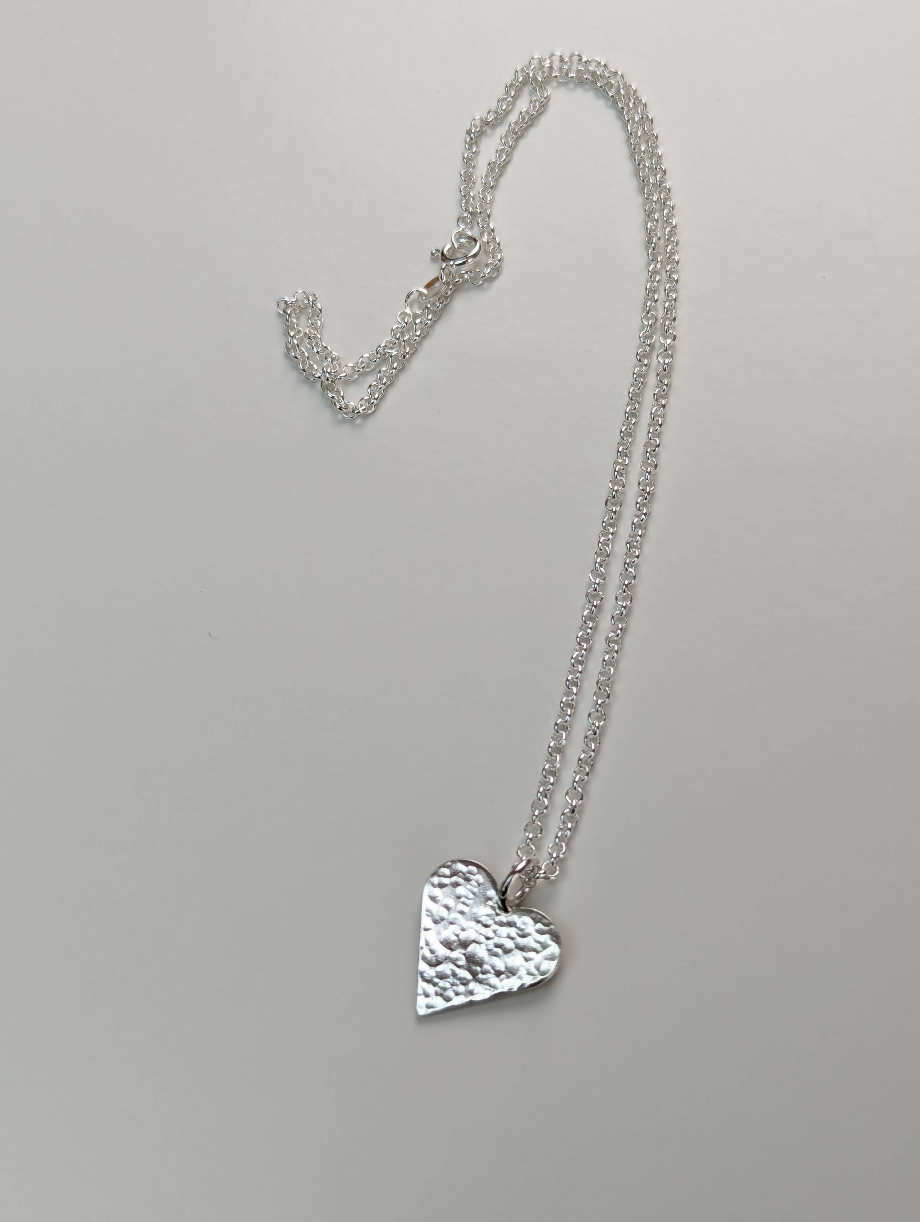 Hammered Heart Sterling Silver Pendant - Handmade