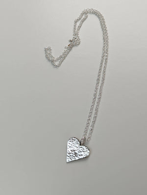 Hammered heart sterling silver pendant - Handmade