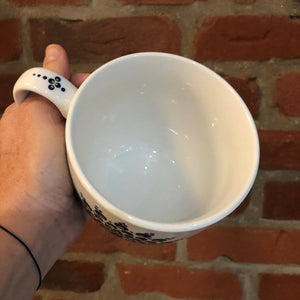 Hand Painted Dot Mandala Large Mug: Navy with True Ochre