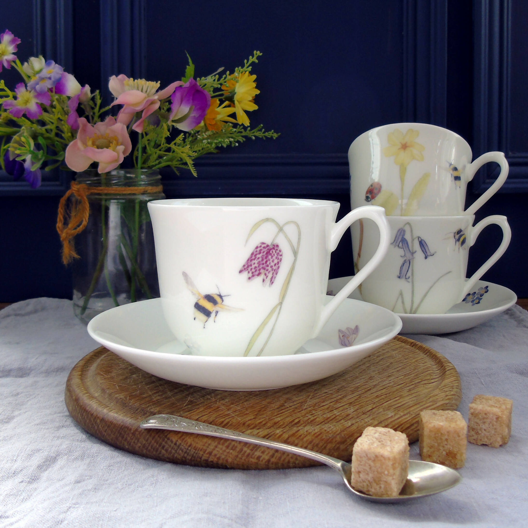 Fine Bone China Spring Flowers Teacup and Saucer