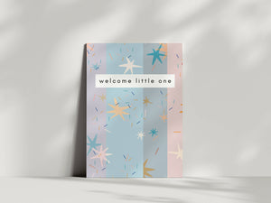 'Welcome Little One' New Baby Card in Blue