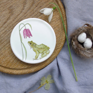 Fritillary flower and frog coaster