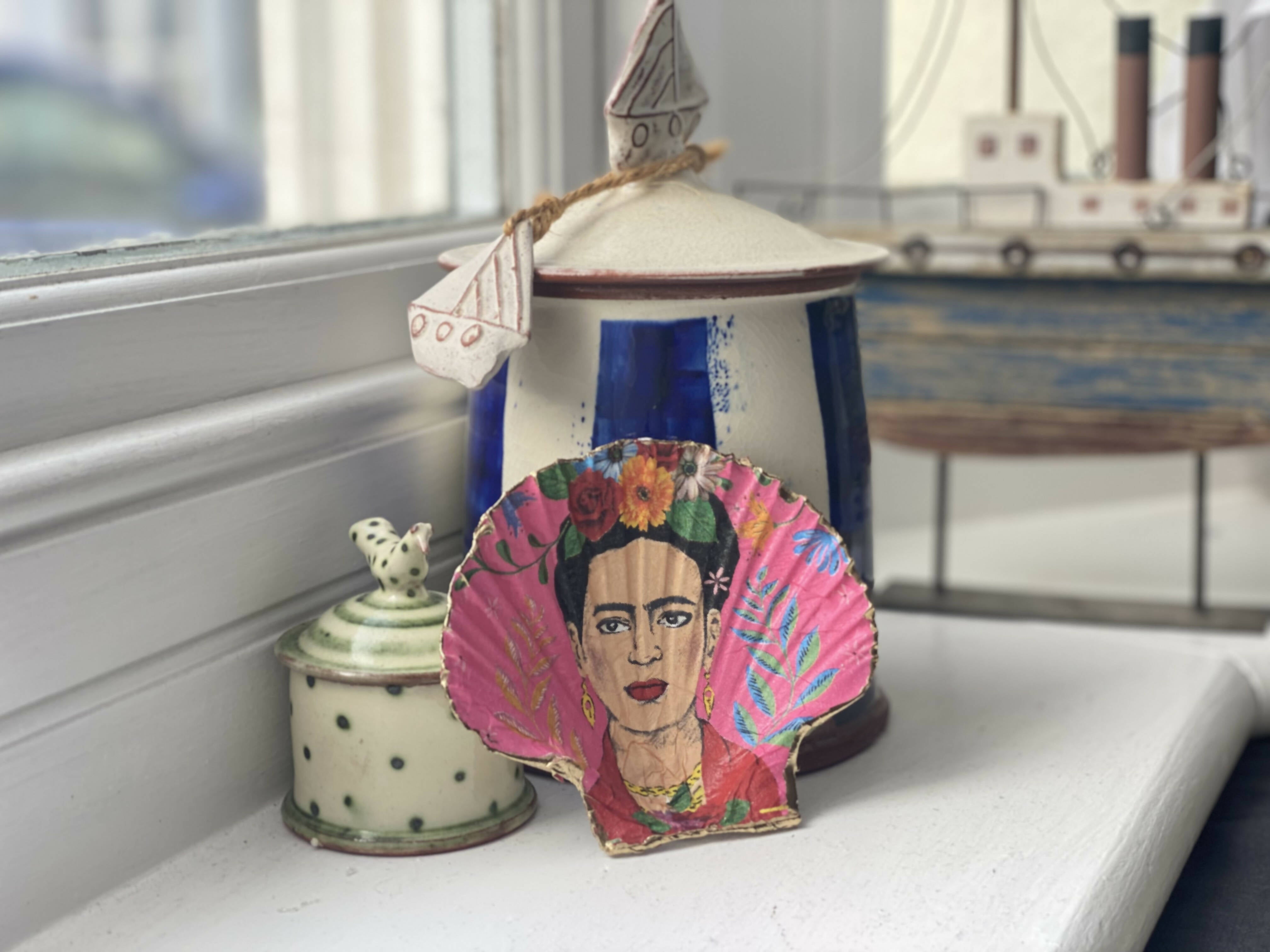 Pink Frida Kahlo Scallop | Handcrafted Shell Décor | Art & Soul