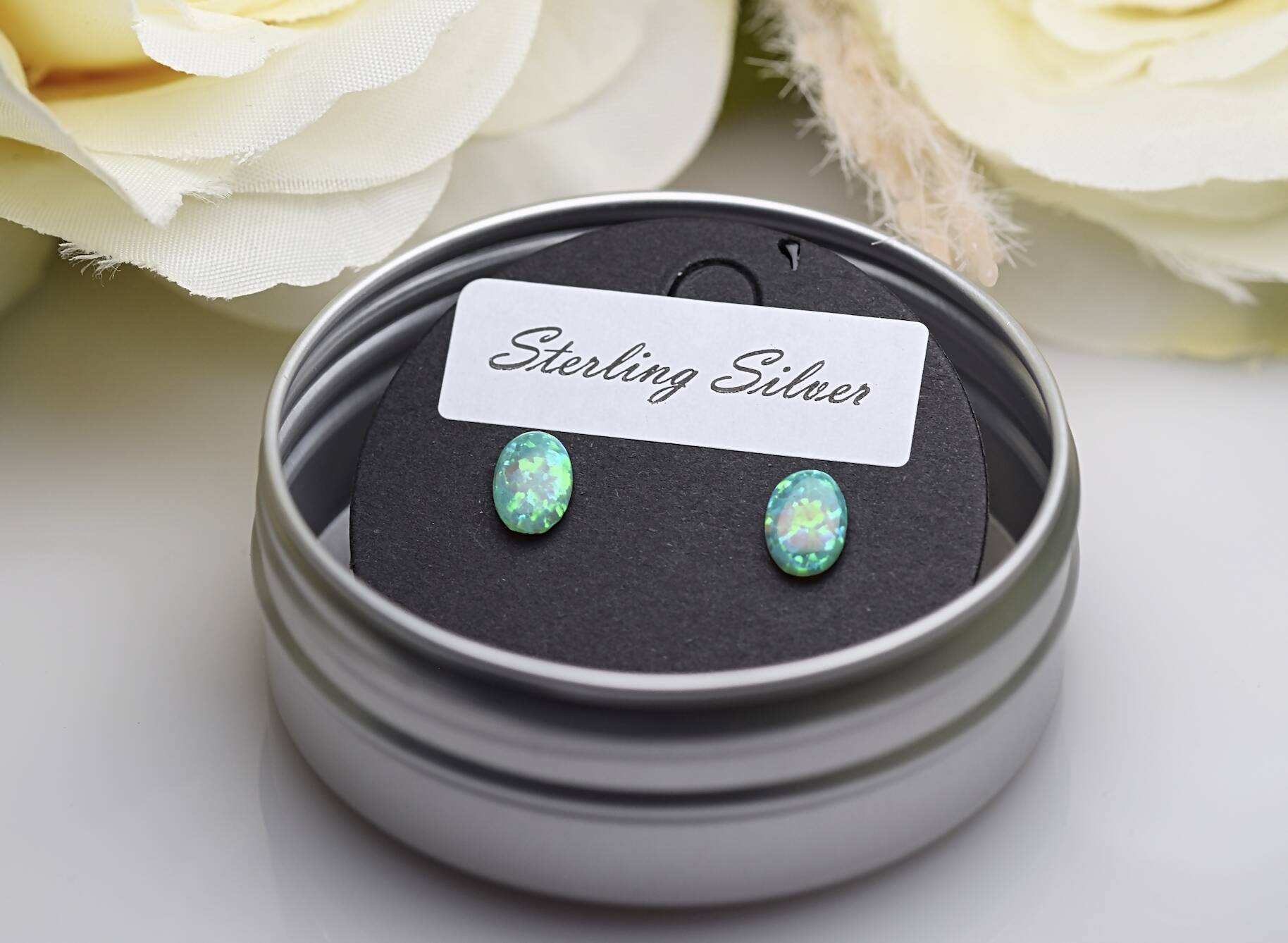 Recycled Opal Earrings - Green
