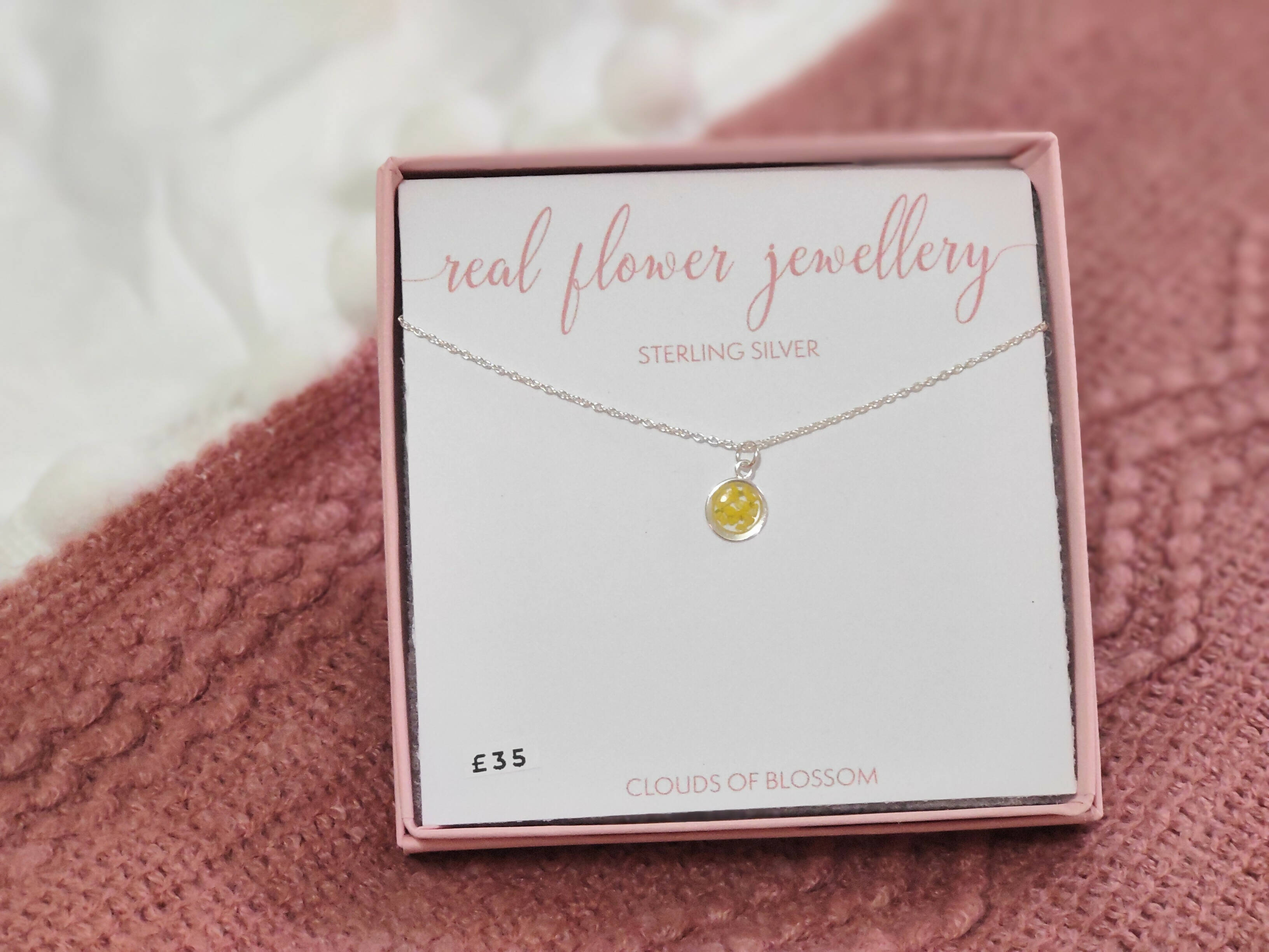 Yellow Real Flower Dainty Circle Necklace Sterling Silver