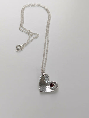 Domed gemstone sterling silver heart pendant - Handmade