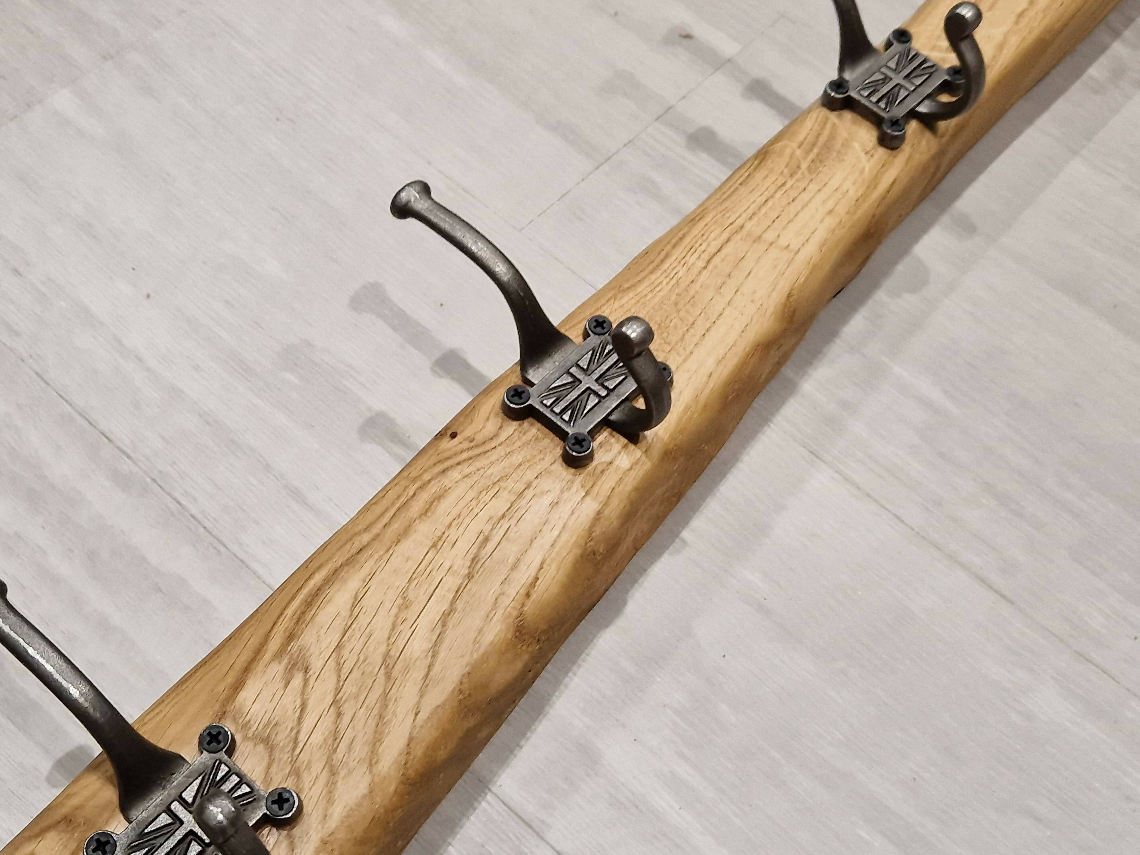 Rustic solid Oak coat rack 5 hook waney