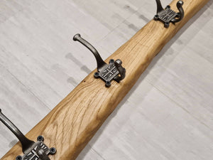 Rustic solid Oak coat rack 5 hook waney - 1070
