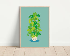 Potted Monstera Print Teal A5 Size