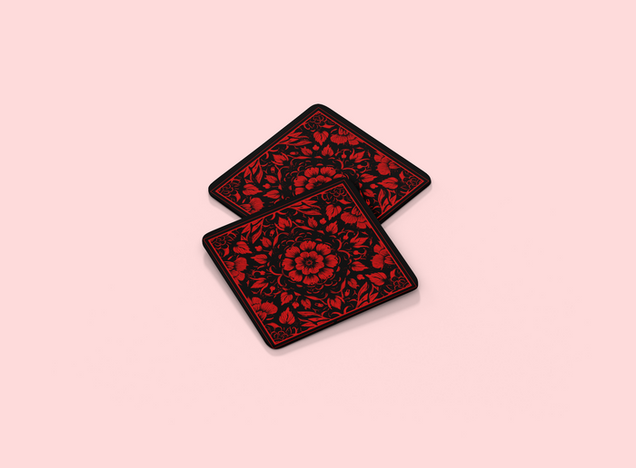 Set of 4 Red Floral Coasters