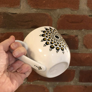 Hand painted dot mandala large mug: Black and true ochre