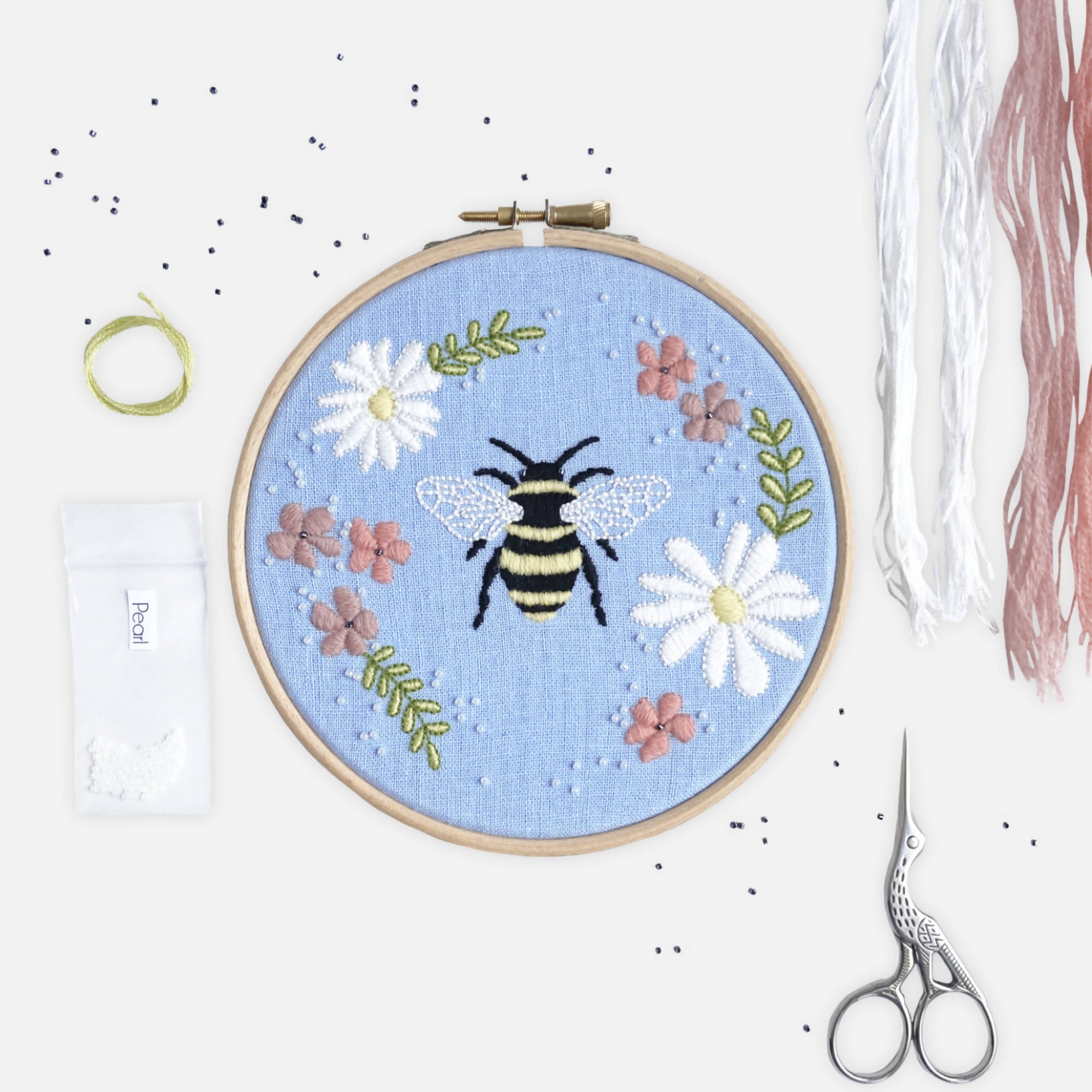 Floral Bee Embroidery Kit | Complete Craft Set | Art & Soul