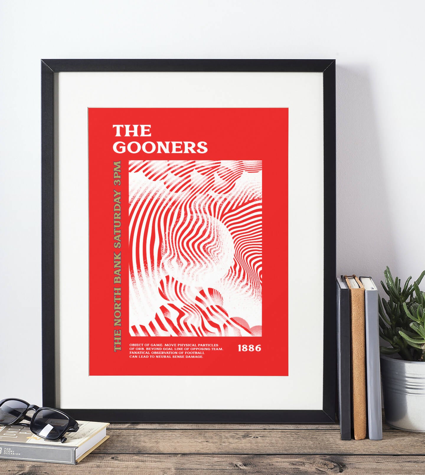 Arsenal FC Inspired Psychedelic Art Print in Team Colours A3 Framed with Mount