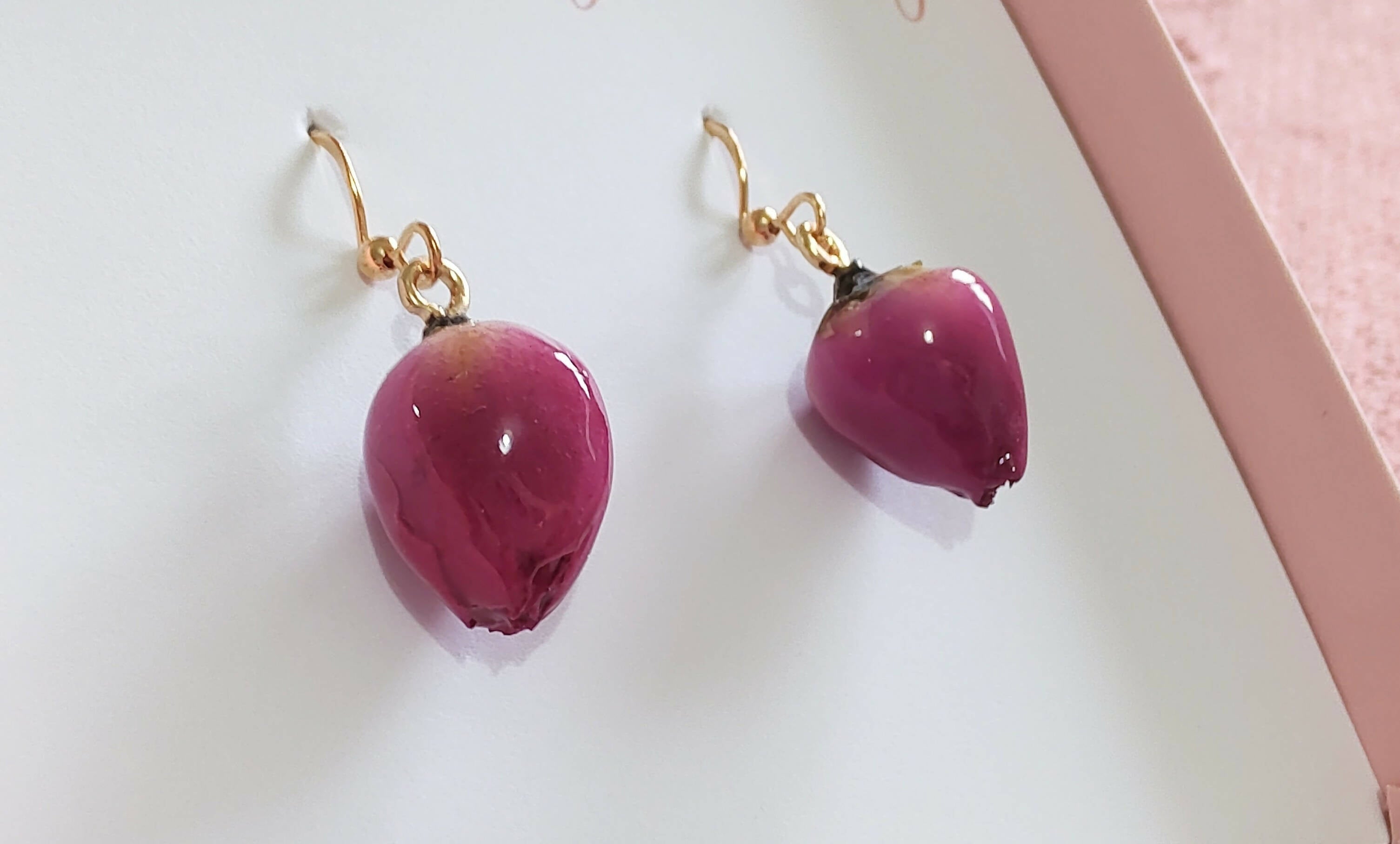 Medium Pink Rose Earrings Gold Plated