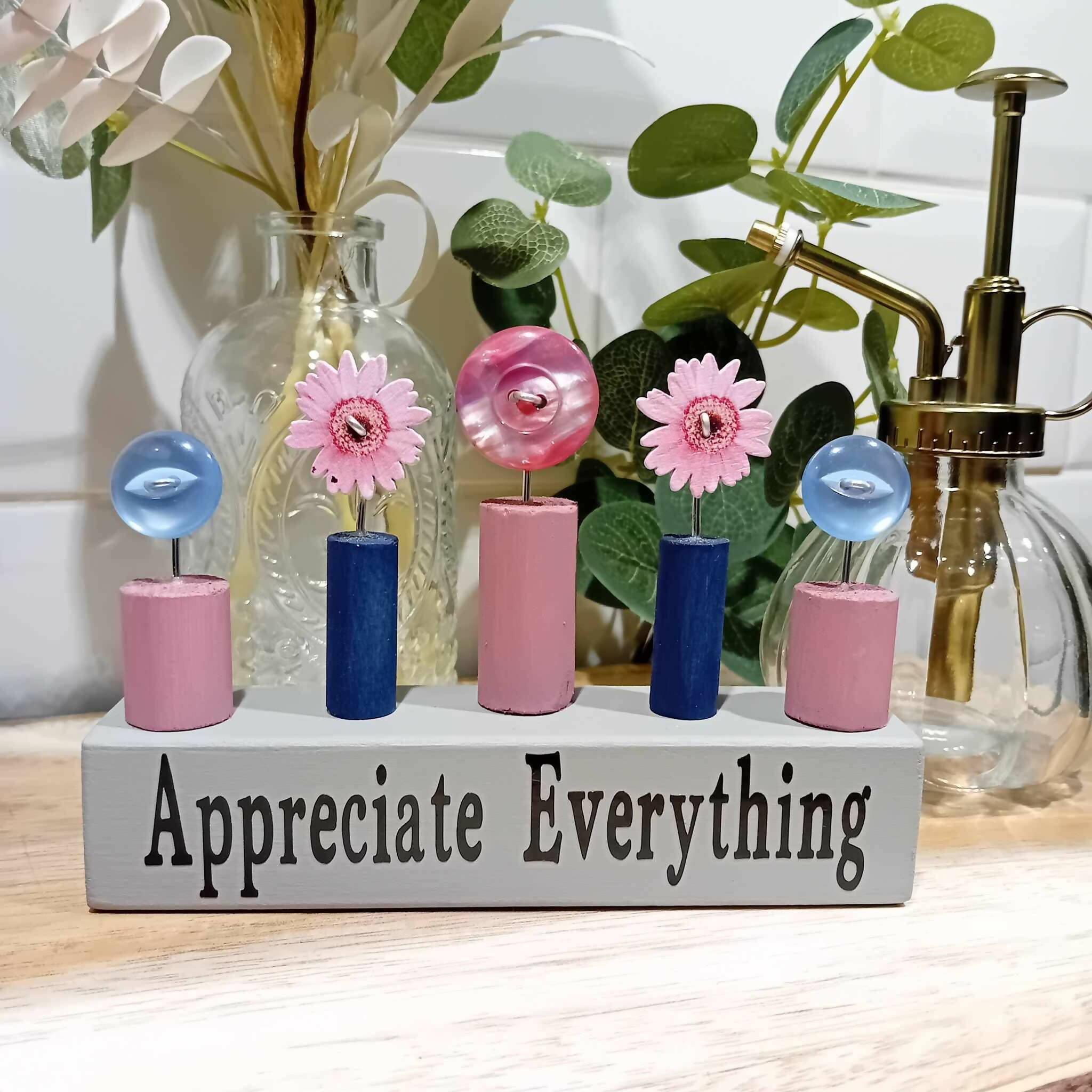 Appreciate Everything Pink/Blue Button Art Gift