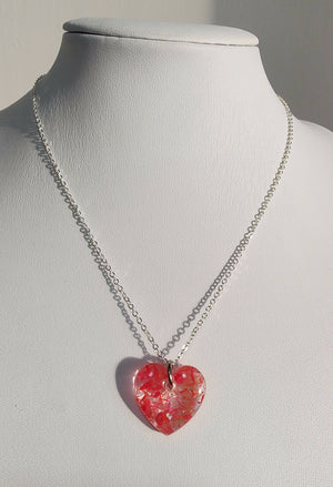 Orange Flower 3D Heart Necklace Silver Plated