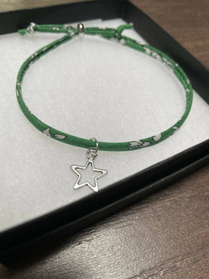 Liberty Fabric Star Charm Bracelet Green