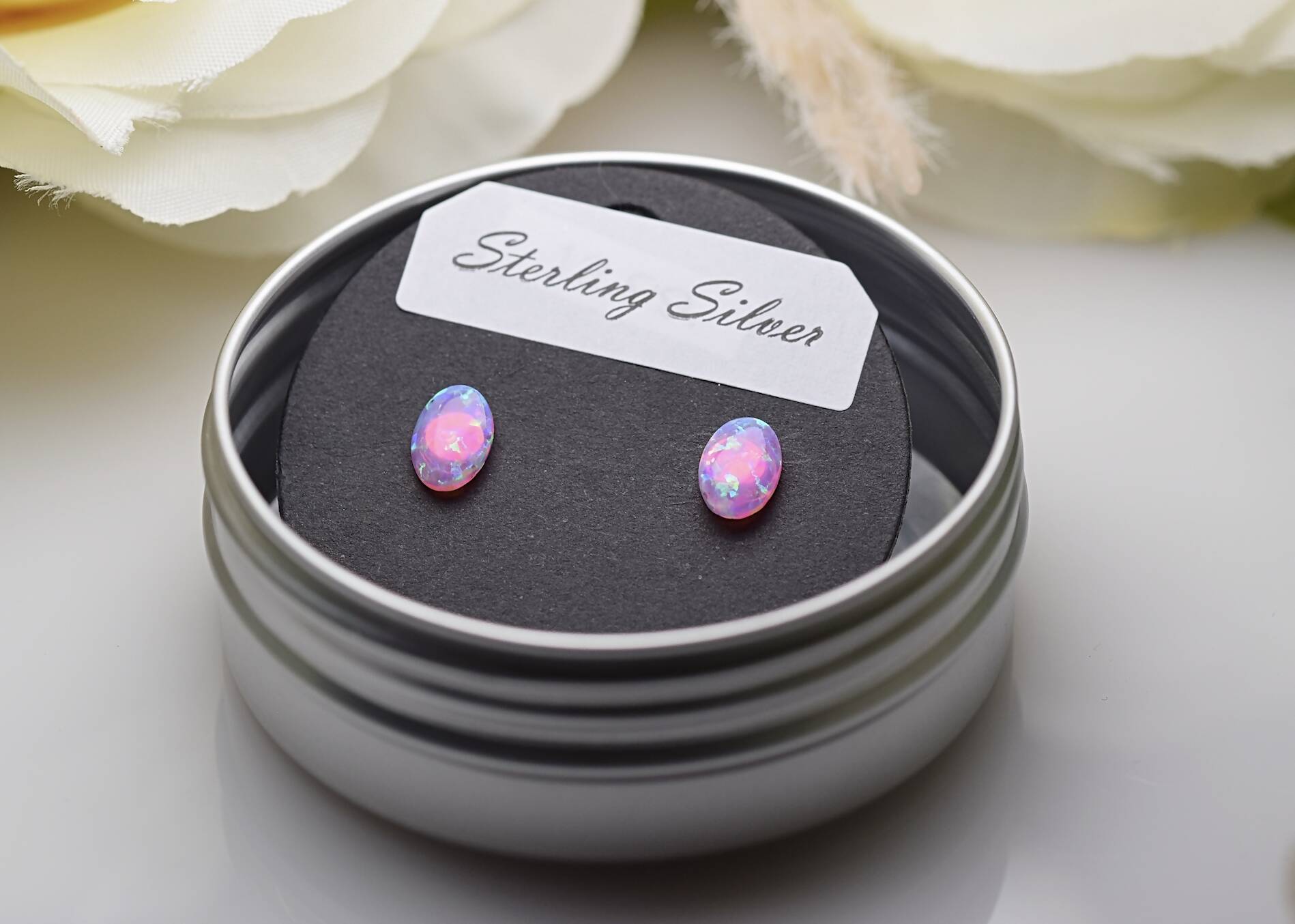 Recycled Opal Earrings - Pink