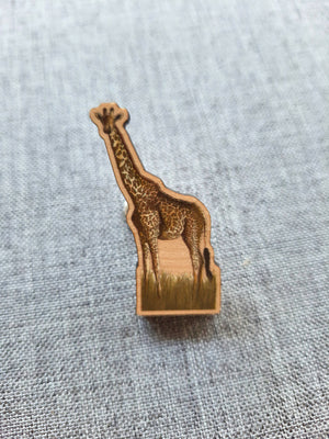 Giraffe Wooden Pin Badge