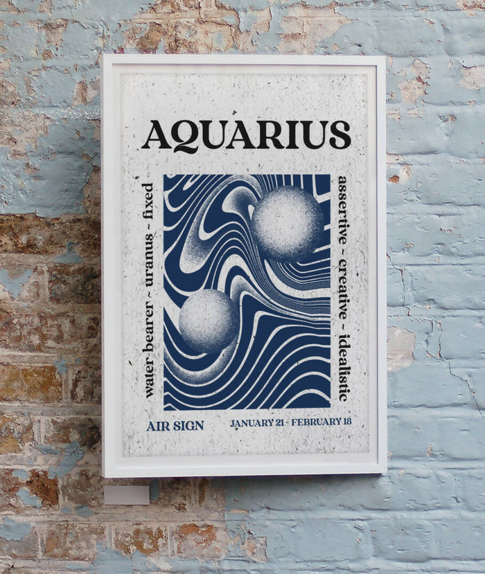 Aquarius Zodiac Horoscope Star Sign Psychedelic Art Print A4 Framed no Mount