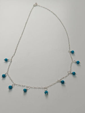 18" gemstone beaded sterling silver necklace - Handmade